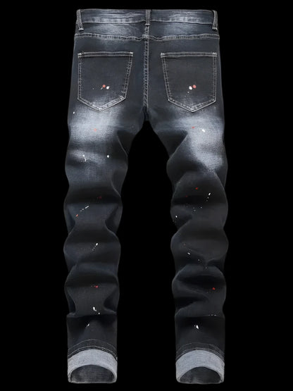 VOLTZ Y2K EMBROIDERED RIPPED JEANS